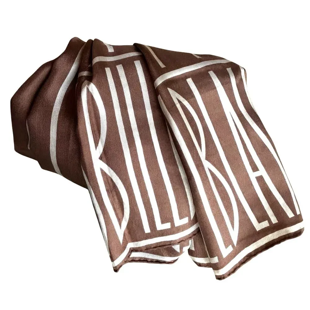 Vintage Bill Blass silk scarf rectangle tan & cream 1980’s designer spell out